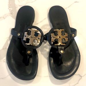 Tory Burch Miller Leather and Gold Metal Sandals! 7.5